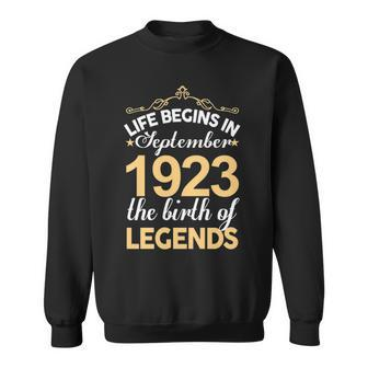 September 1923 Birthday Life Begins In September 1923 V2 Sweatshirt - Seseable