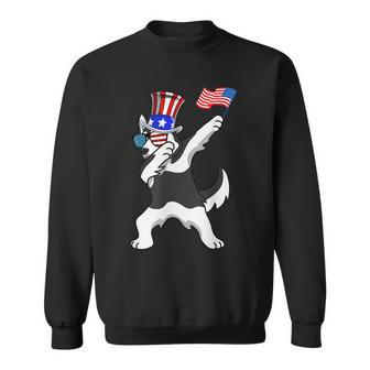 Siberian Husky Dabbing Dog Dad 4Th Of July Sweatshirt - Seseable