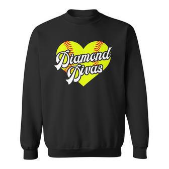 Softball Heart Diamond Divas Teamball League Girls Gift Sweatshirt - Thegiftio UK