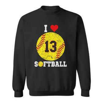 Softball Number 13 Softball Lover Gift Vintage Retro Sweatshirt - Thegiftio UK