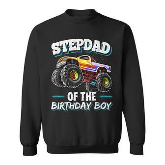 Stepdad Of The Birthday Boy Matching Family Monster Truck Sweatshirt - Seseable