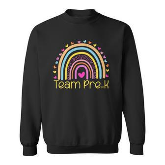 Team Pre K Teacher Rainbow Heart Education Sweatshirt | Mazezy