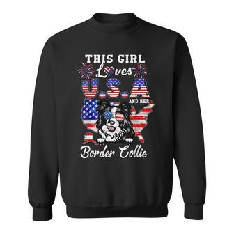 This Girl Loves Usa And Her Dog 4Th Of July Border Collie Sweatshirt - Seseable