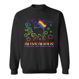 Trans Ally Allysaurus Gay Pride Lgbtq Trans Flag Dinosaur V3 Sweatshirt - Seseable