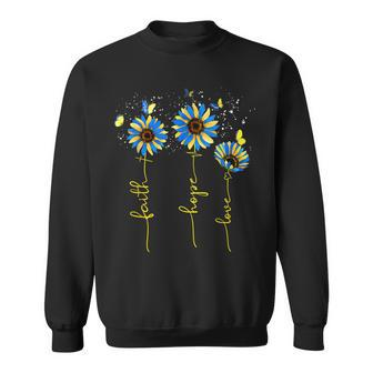 Ukraine Flag Sunflower Vintage Faith Cross Hope Love Sweatshirt - Seseable