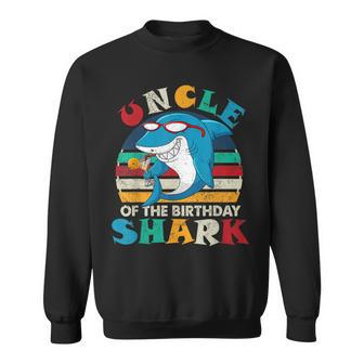 Uncle Of The Birthday Shark Funny Retro Uncle Shark Sweatshirt - Seseable