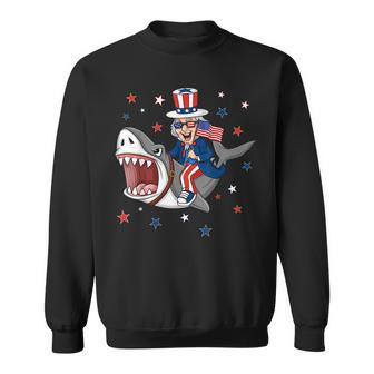 Uncle Sam Riding Shark 4Th Of July Patriotic Boys Kids Funny Sweatshirt - Seseable