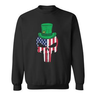Us Flag Skull Irish Leprechaun Hat St Patricks Day Sweatshirt - Thegiftio UK