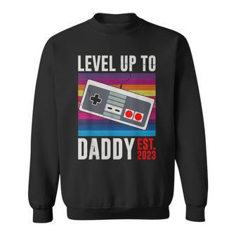 Vintage Level Up To Daddy 2023 Pregnant New Dad Video Game Sweatshirt - Thegiftio UK