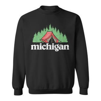 Vintage Michigan Camping Retro Trees & Tent Graphic Sweatshirt - Thegiftio UK