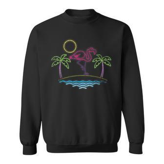 Waves Exotic Bird Tropical Animal Palm Trees Pink Flamingo Sweatshirt - Thegiftio UK