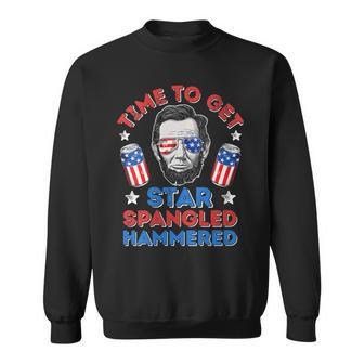 Womens Abe Lincoln 4Th Of July Time To Get Star Spangled Hammered Sweatshirt - Seseable
