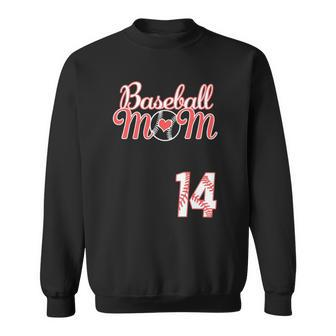 Womens Baseball Mom Mothers Day 14 Baseball Player Jersey Sweatshirt | Mazezy