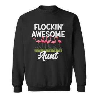 Womens Funny Aunt Flockin Awesome Flamingo Pun Sweatshirt | Mazezy