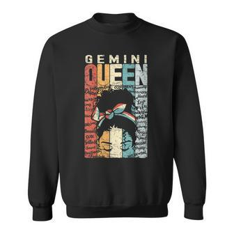 Womens June Birthday Gemini Queen Im Black Queen Afro Mom Bun Sweatshirt - Seseable