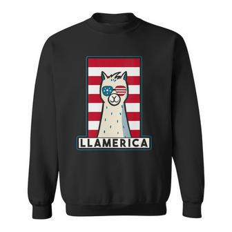 Womens Llama Alpaca Llamerica 4Th Of July Llama Sunglasses Usa Flag V-Neck Sweatshirt | Mazezy