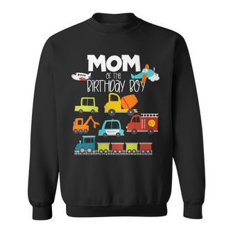 Womens Mom Of The Birthday Boy Family Matching Train Car Fire Truck Sweatshirt - Seseable