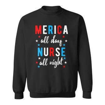 Womens Nurses 4Th Of July Design Gift Independence Day Night Shift V-Neck Sweatshirt | Mazezy