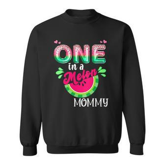 Womens One In A Melon Mom Outfit Birthday Matching Group Summer V-Neck Sweatshirt | Mazezy