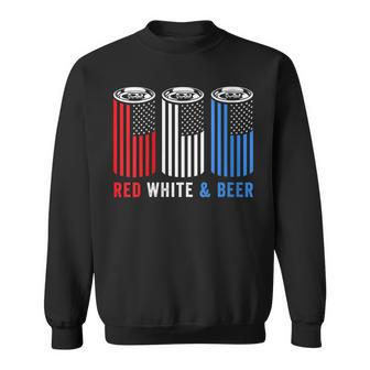 Womens Red White & Beer 4Th Of July Wine Red White Blue Beer Sweatshirt - Seseable
