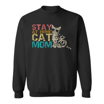 Womens Stay At Home Cat Mom Retro Vintage Funny Cat Lover Cat Moms Sweatshirt - Thegiftio UK