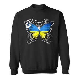 Womens Ukraine Flag Ukrainian Butterfly Sweatshirt - Seseable