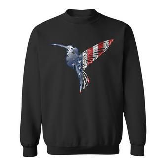 Womens Usa American Flag Dot Art Cute Bird Hummingbird 4Th Of July V2 Sweatshirt - Seseable