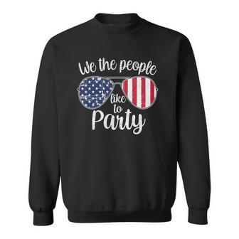Womens We The People Like To Party American Flag Sunglasses Vintage Sweatshirt | Mazezy