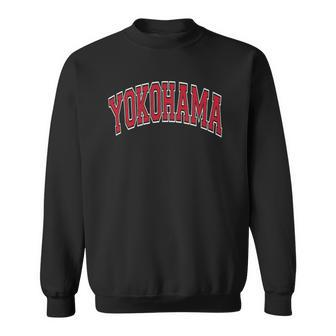 Yokohama Japan Varsity Style Red Text Sweatshirt | Mazezy AU