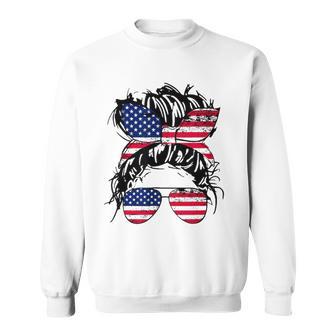 4Th Of July American Flag Patriotic Daughter Messy Bun Usa Sweatshirt | Mazezy