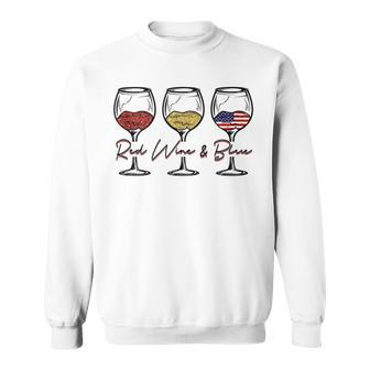 4Th Of July Wine Red White Blue Wine Glasses Red Wine & Blue Sweatshirt - Seseable