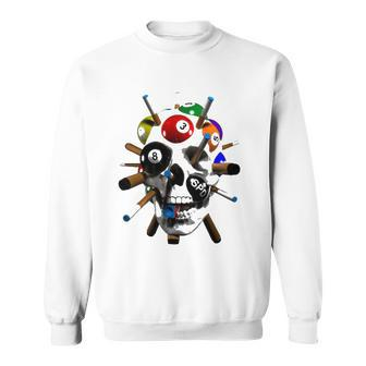 8 Ball Skull Pool Cues For Billiards & Eight Ball Players Sweatshirt | Mazezy