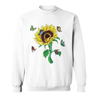 Aesthetics Sunflowers Nature Butterflies Yellow Sunflower Sweatshirt | Mazezy