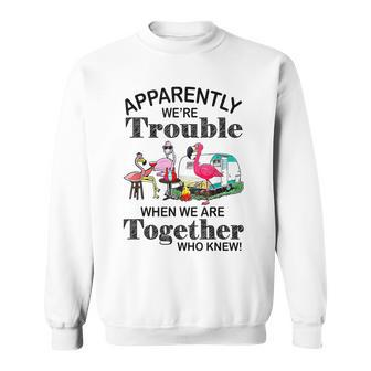 Apparently Were Trouble Flamingo Party Camping Campers Sweatshirt - Thegiftio UK