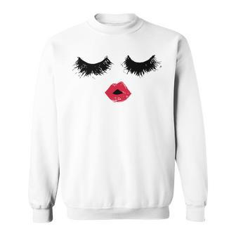 Black Eyelashes Red Lips Mother Day Gift Birthday Holiday Christmas Sweatshirt | Favorety CA