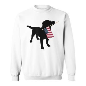 Black Lab Dog Holding July 4Th Patriotic Usa Flag Sweatshirt - Seseable