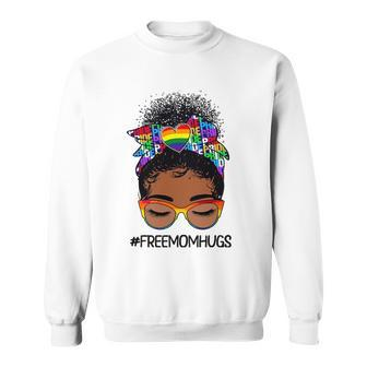 Black Women Free Mom Hugs Messy Bun Lgbtq Lgbt Pride Month V2 Sweatshirt - Thegiftio UK