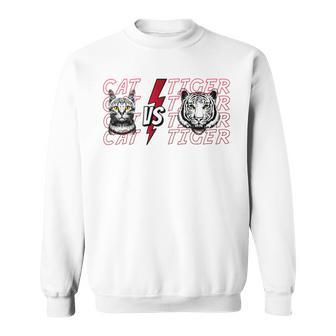 Cat Vs Tiger Gift Birthday Holiday By Mesa Cute Black Sweatshirt - Monsterry
