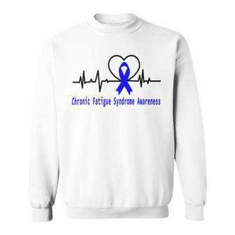Chronic Fatigue Syndrome Cfs Awareness Heartbeat Blue Ribbon Chronic Fatigue Syndrome Support Cfs Awareness Sweatshirt - Monsterry UK