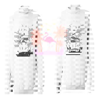 Coconut Palm Trees Exotic Bird Tropical Summer Flamingo Sweatshirt - Thegiftio UK