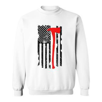 Distressed Patriot Axe Thin Red Line American Flag Sweatshirt | Mazezy