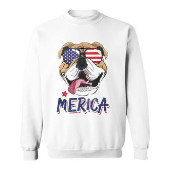 English Bulldog 4Th Of July Merica Sunglasses Usa American Patriot Gift Sweatshirt | Mazezy