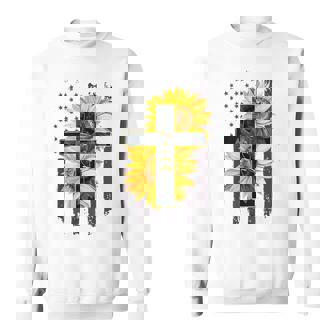 Faith In God Sunflower Faith Cross And Flag Cute American Sweatshirt - Thegiftio UK