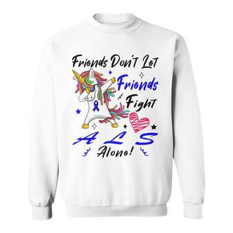 Friends Dont Let Friends Fight Als Alone Unicorn Blue Ribbon Amyotrophic Lateral Sclerosis Support Als Awareness Sweatshirt | Favorety