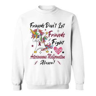 Friends Dont Let Friends Fight Arteriovenous Malformation Alone Unicorn Burgundy Ribbon Arteriovenous Malformation Support Arteriovenous Malformation Awareness Sweatshirt | Favorety AU