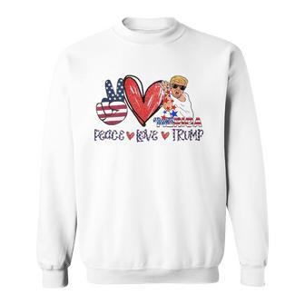 Funny 4Th Of July Peace Love Trump Merica Usa Flag Patriotic Sweatshirt | Mazezy