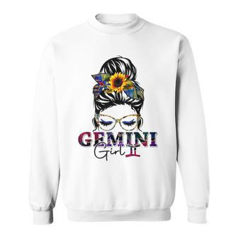 Gemini Girl Birthday Messy Bun Hair Sunflower  Sweatshirt