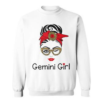 Gemini Girl Leopard Sunflower Zodiac Birthday Girl Sweatshirt - Seseable