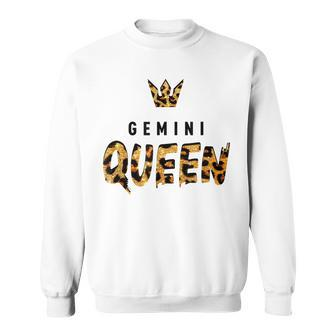 Gemini Queen Leopard Cheetah Pattern Astrology Birthday Sweatshirt - Seseable