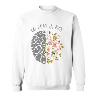Go Gray In May Brain Tumor Awareness Floral Brain Cancer Sweatshirt - Thegiftio UK